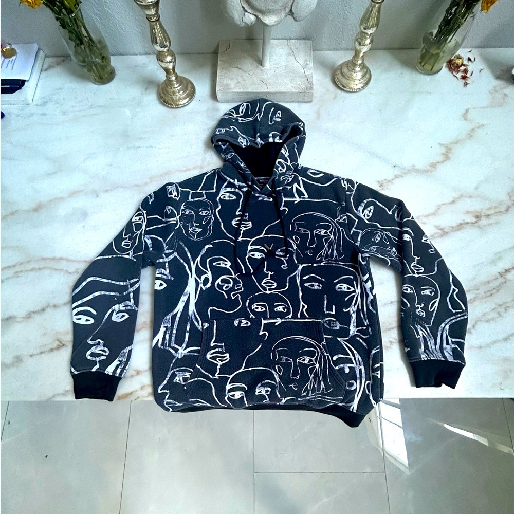 MENS FOREVER 21 BLACK WHITE HOODIE SWEATSHIRT SIZE M